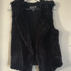 Nanette Lepore Black Faux Fur Vest Sleeveless Open Front